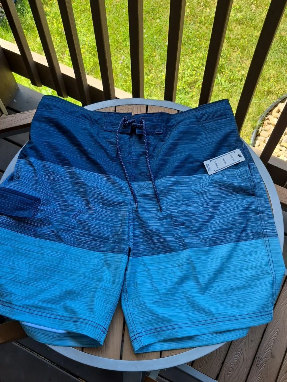 George Men's Large Blue Striped Swim Trunks with Drawstring - New